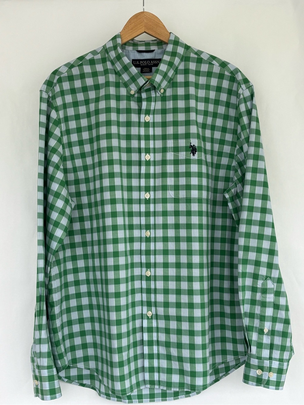 U.S. Polo Asso., Men's , Green/light blue, gingham, cotton, x large